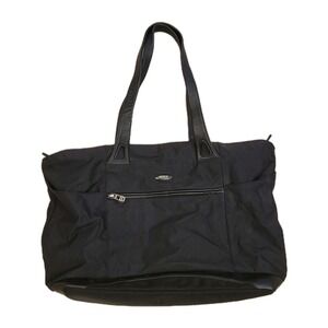 Tumi‎ Black Nylon Tote Bag Travel Carry On Shoulder Bag Zip Top Leather Trim